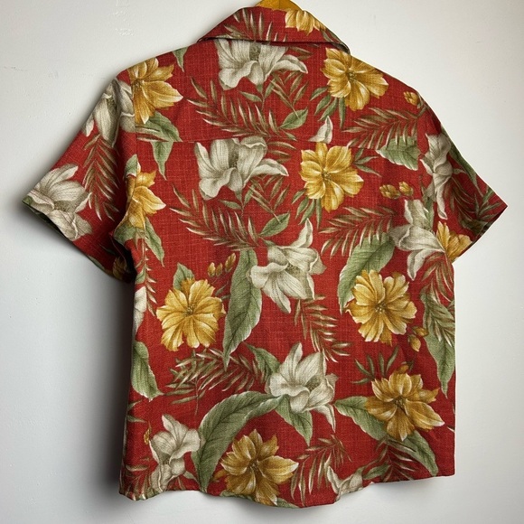 VTG Y2K TravelSmith Shirt Women M Floral Hawaiian Print Button Up Boho colored - Picture 2 of 11